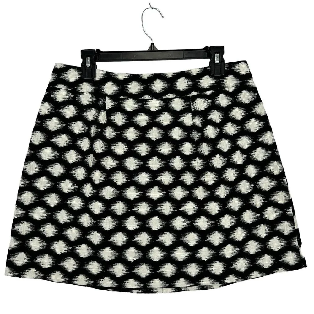 Banana Republic Mini Skirt Black White Polka Dot Size 10 A-Line Pleated Back Zip - Picture 1 of 15